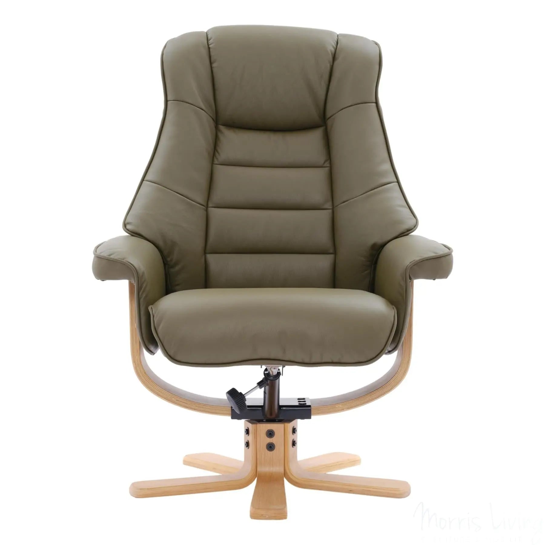 The Sardinia - Swivel Recliner Chair & Footstool in Olive Green Genuine Leather Morris Living