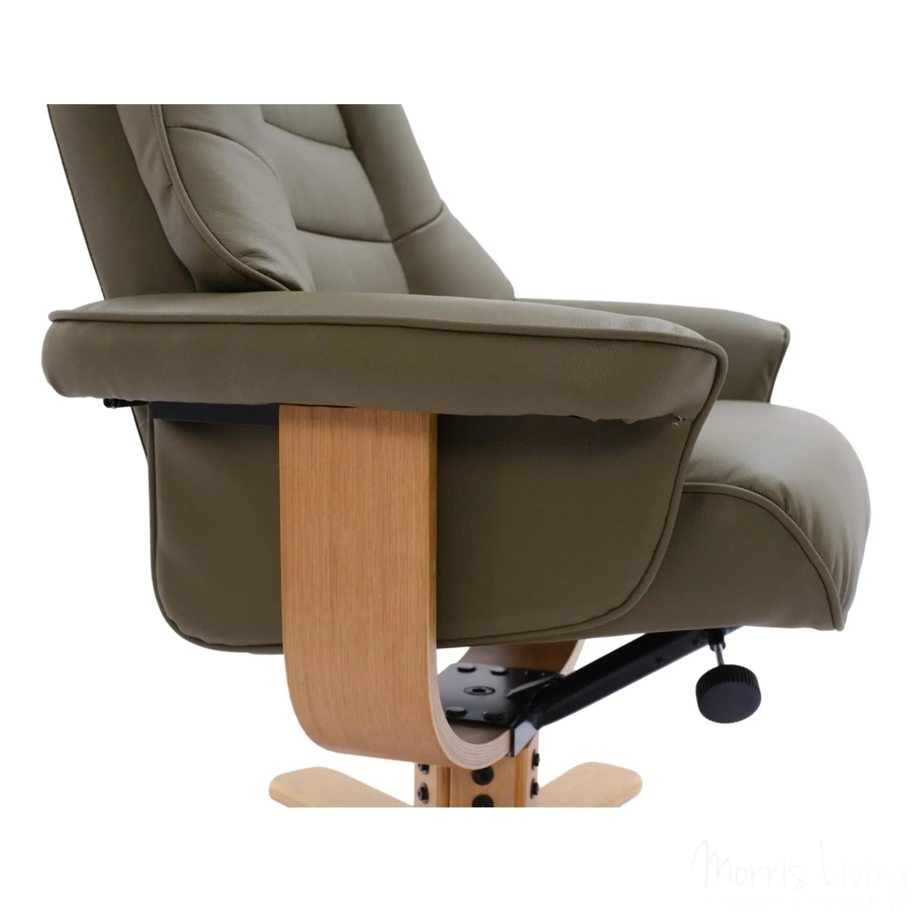 The Sardinia - Swivel Recliner Chair & Footstool in Olive Green Genuine Leather Morris Living