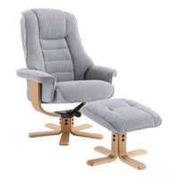 The Sardinia - Swivel Recliner Chair & Matching Footstool in Dove Fabric Morris Living