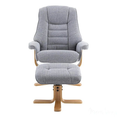 The Sardinia - Swivel Recliner Chair & Matching Footstool in Dove Fabric Morris Living
