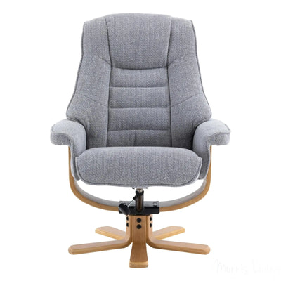 The Sardinia - Swivel Recliner Chair & Matching Footstool in Dove Fabric Morris Living