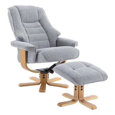 The Sardinia - Swivel Recliner Chair & Matching Footstool in Dove Fabric Morris Living