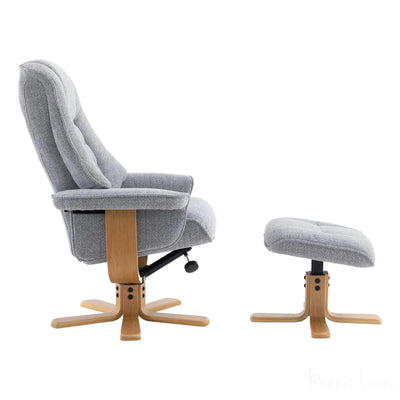 The Sardinia - Swivel Recliner Chair & Matching Footstool in Dove Fabric Morris Living