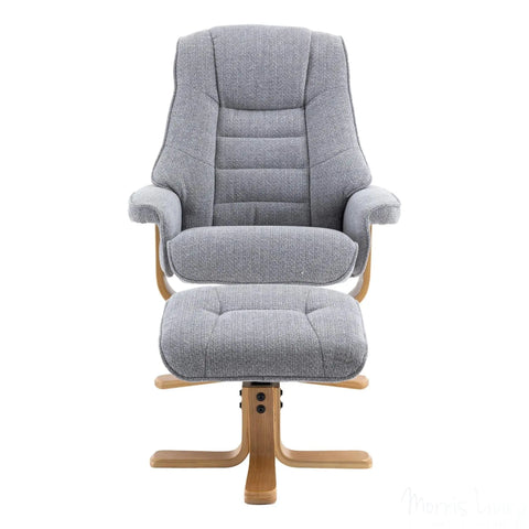 The Sardinia - Swivel Recliner Chair & Matching Footstool in Dove Fabric Morris Living - image 3