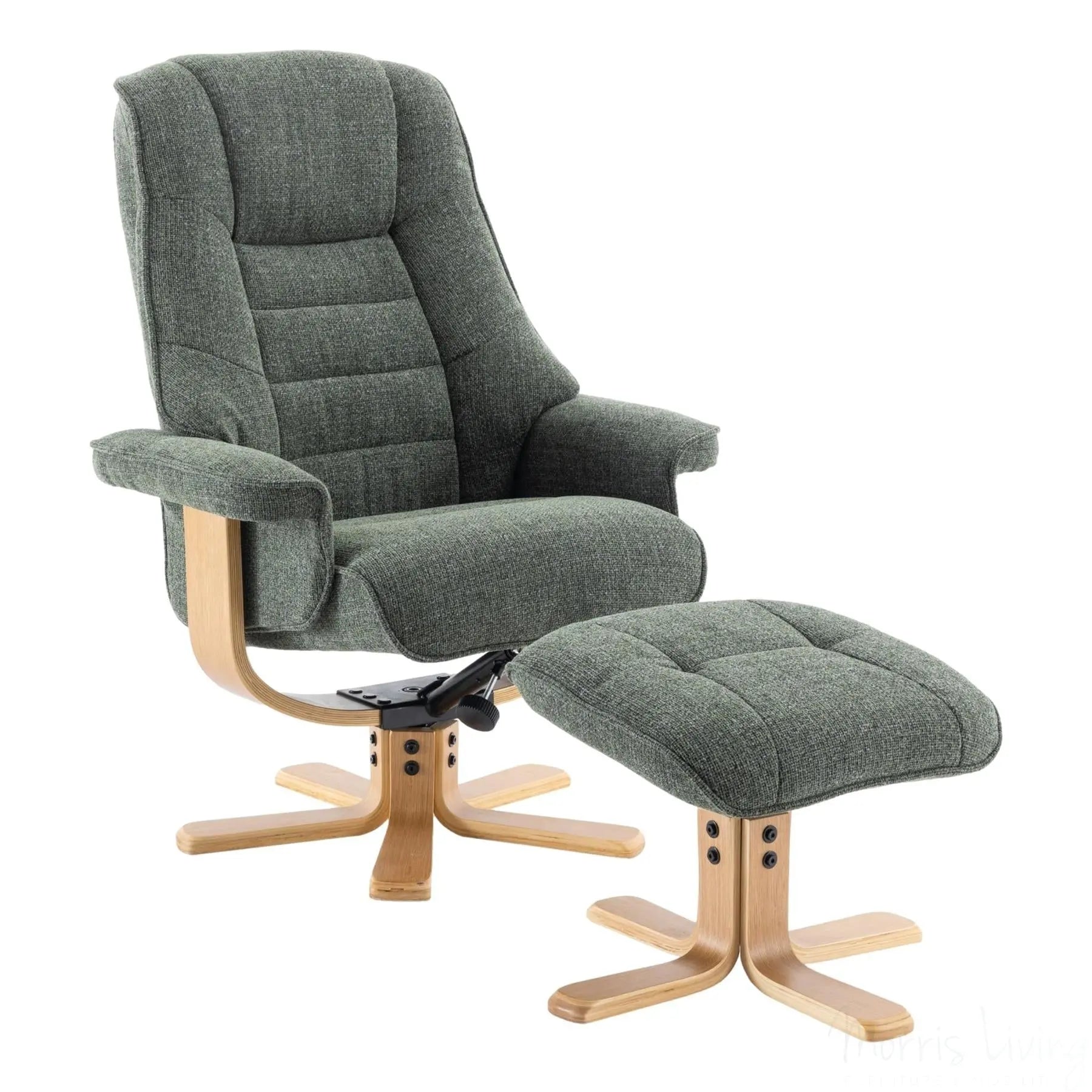 The Sardinia - Swivel Recliner Chair & Matching Footstool in Fern Fabric Morris Living