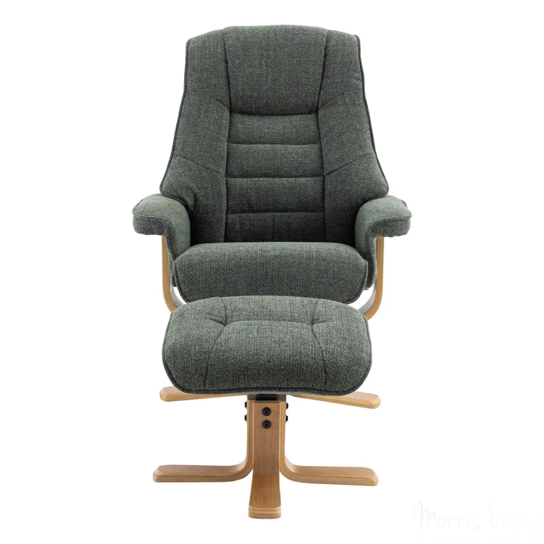 The Sardinia - Swivel Recliner Chair & Matching Footstool in Fern Fabric Morris Living