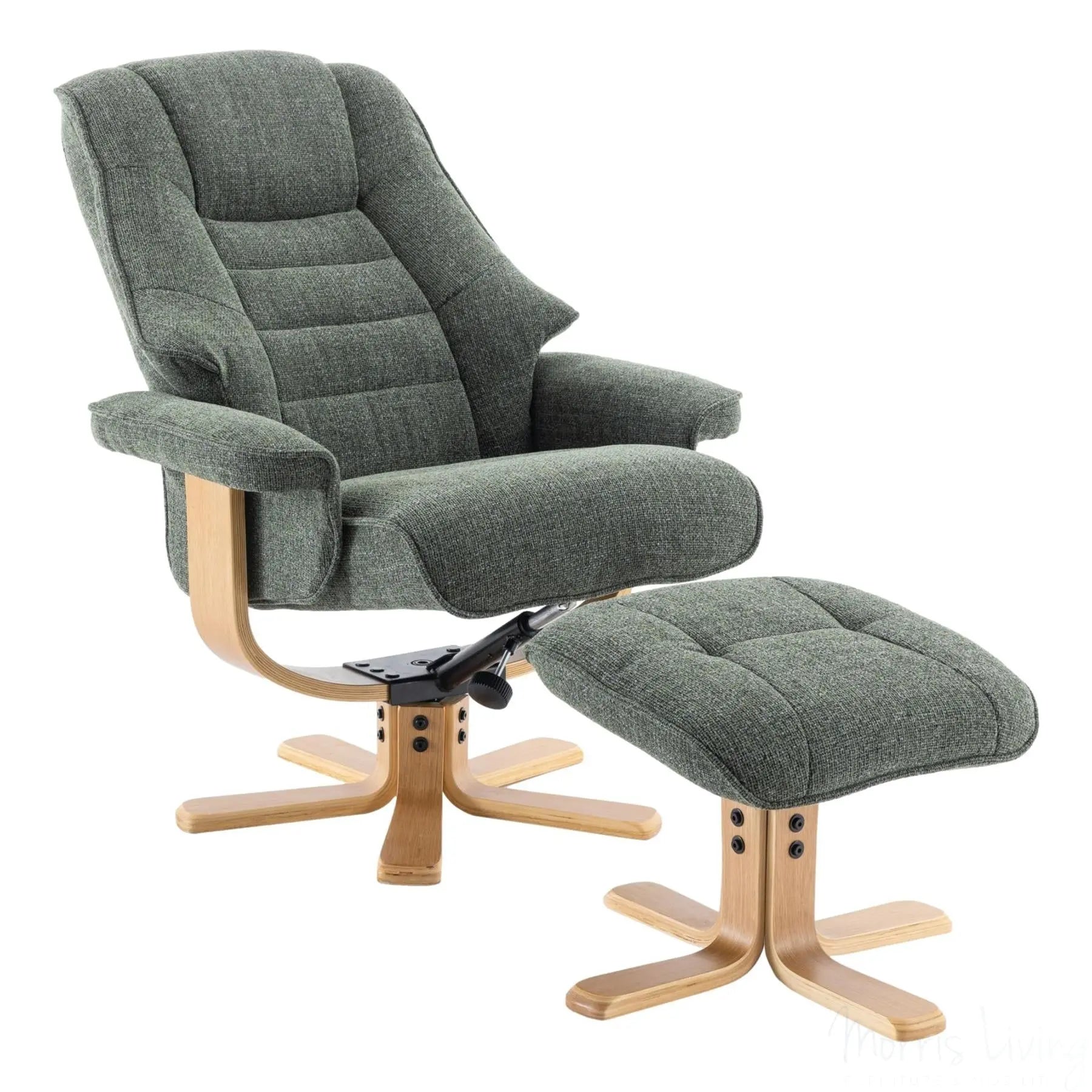 The Sardinia - Swivel Recliner Chair & Matching Footstool in Fern Fabric Morris Living