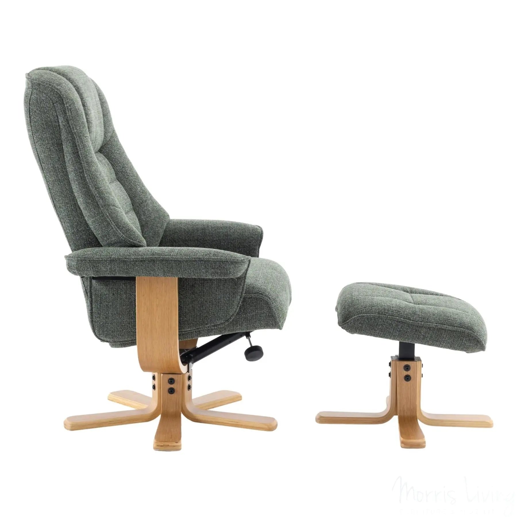 The Sardinia - Swivel Recliner Chair & Matching Footstool in Fern Fabric Morris Living