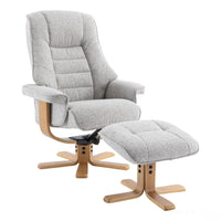 The Sardinia - Swivel Recliner Chair & Matching Footstool in Greige Fabric Morris Living
