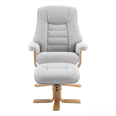 The Sardinia - Swivel Recliner Chair & Matching Footstool in Greige Fabric Morris Living
