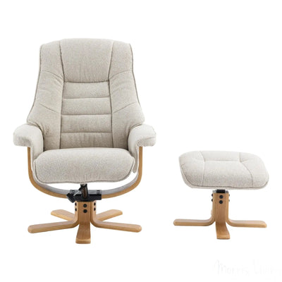 The Sardinia - Swivel Recliner Chair & Matching Footstool in Hessian Fabric Morris Living