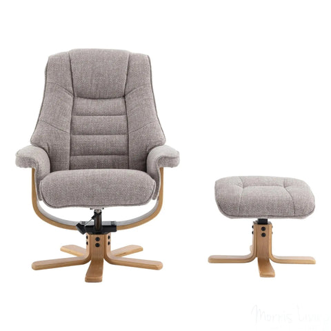 The Sardinia - Swivel Recliner Chair & Matching Footstool in Oat Fabric Morris Living - image 2