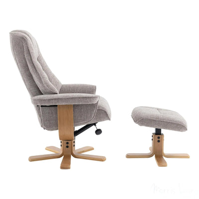 The Sardinia - Swivel Recliner Chair & Matching Footstool in Oat Fabric Morris Living