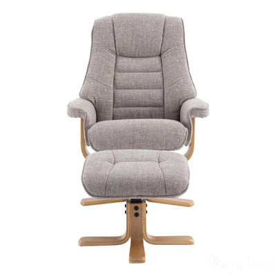 The Sardinia - Swivel Recliner Chair & Matching Footstool in Oat Fabric Morris Living