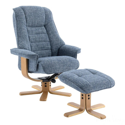 The Sardinia - Swivel Recliner Chair & Matching Footstool in Ocean Fabric Morris Living
