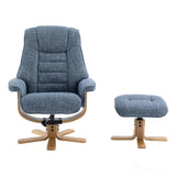 The Sardinia - Swivel Recliner Chair & Matching Footstool in Ocean Fabric Morris Living