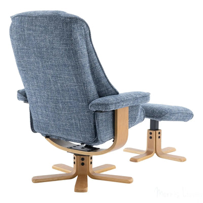 The Sardinia - Swivel Recliner Chair & Matching Footstool in Ocean Fabric Morris Living