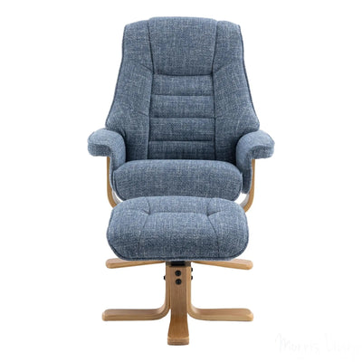 The Sardinia - Swivel Recliner Chair & Matching Footstool in Ocean Fabric Morris Living