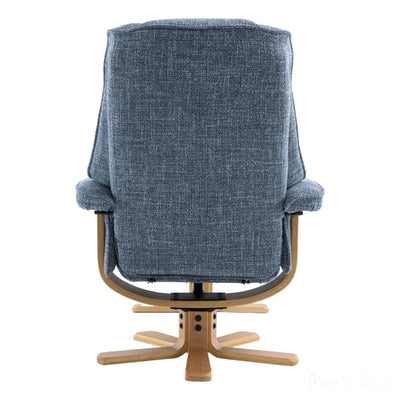 The Sardinia - Swivel Recliner Chair & Matching Footstool in Ocean Fabric Morris Living