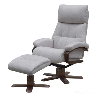 The Vienna - Swivel Recliner Chair & Matching Footstool in Beige Fabric Morris Living
