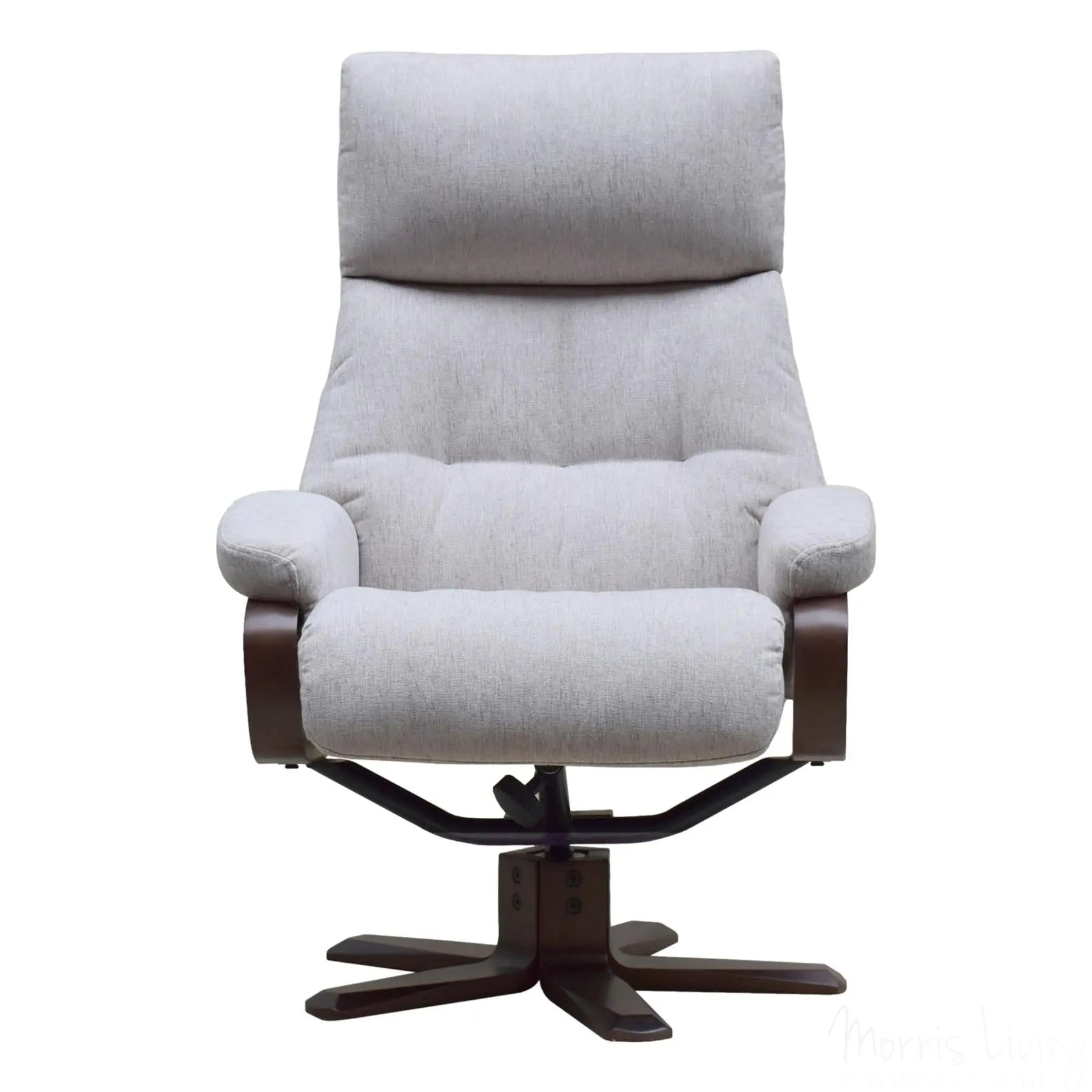 The Vienna - Swivel Recliner Chair & Matching Footstool in Beige Fabric Morris Living