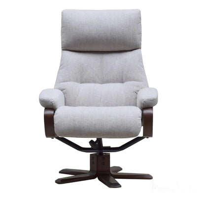 The Vienna - Swivel Recliner Chair & Matching Footstool in Beige Fabric Morris Living