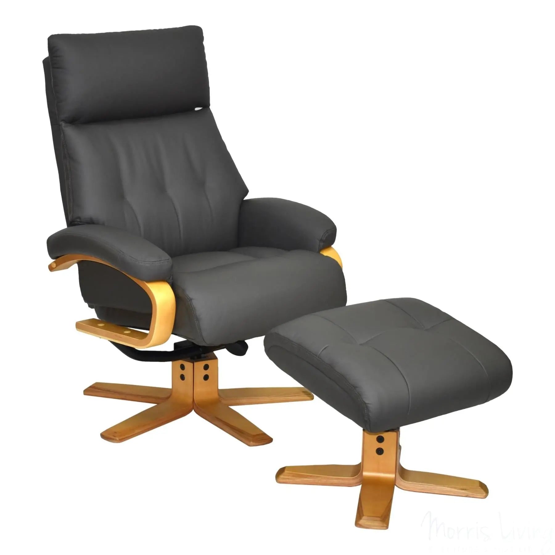 The Vienna - Swivel Recliner Chair & Matching Footstool in Charcoal Leather Morris Living
