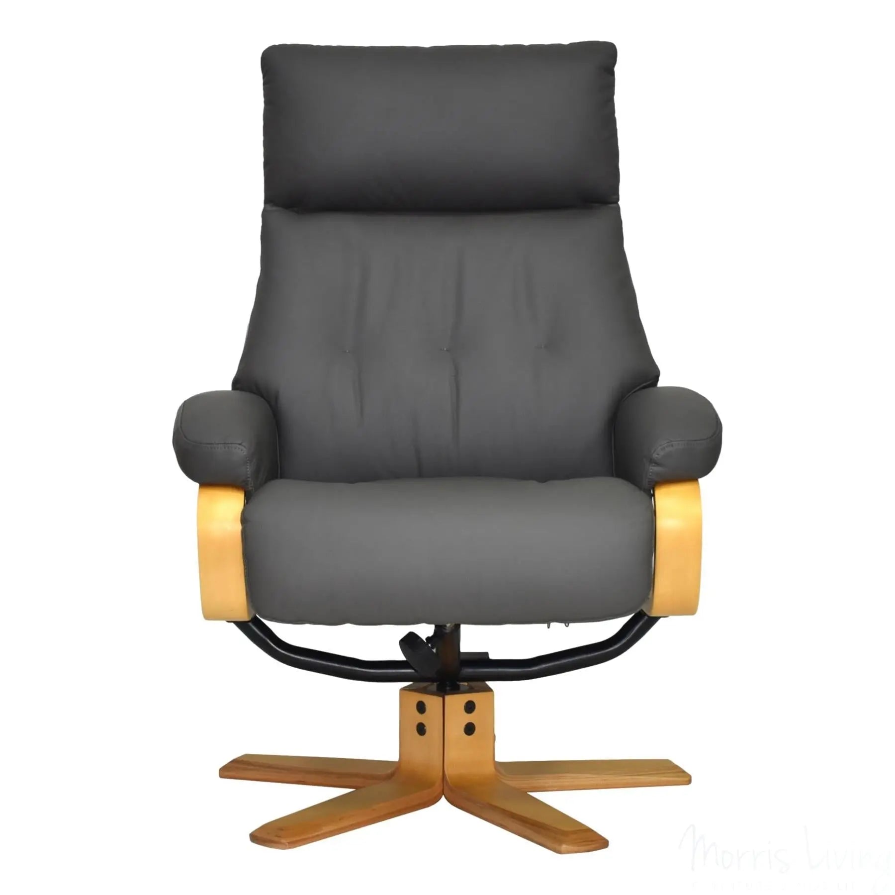 The Vienna - Swivel Recliner Chair & Matching Footstool in Charcoal Leather Morris Living