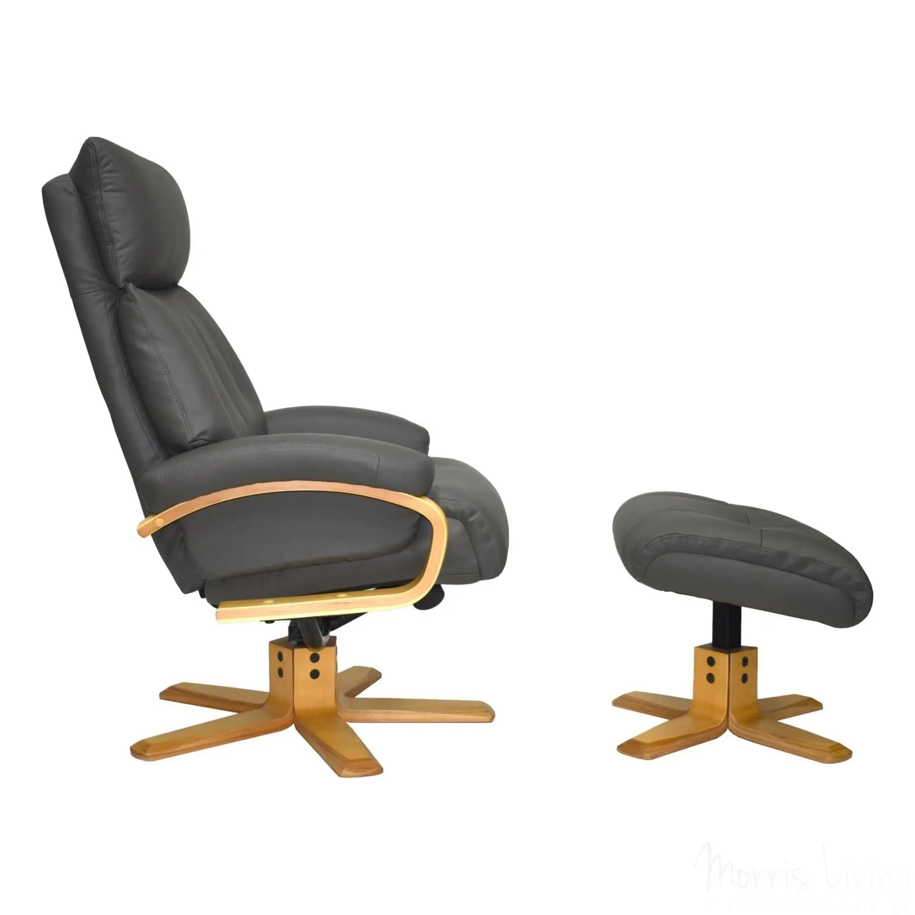 The Vienna - Swivel Recliner Chair & Matching Footstool in Charcoal Leather Morris Living