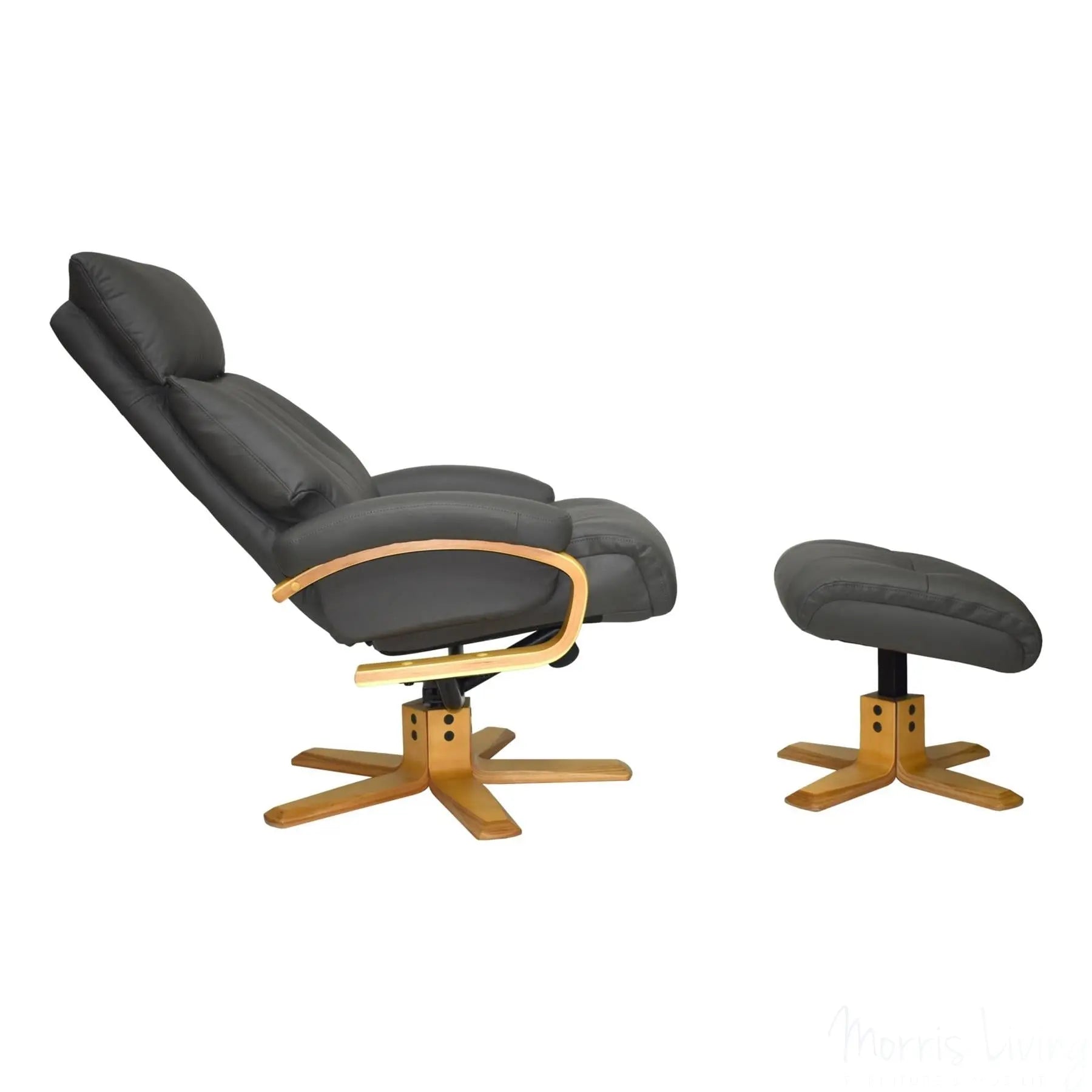 The Vienna - Swivel Recliner Chair & Matching Footstool in Charcoal Leather Morris Living
