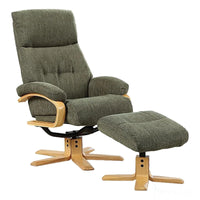 The Vienna - Swivel Recliner Chair & Matching Footstool in Forest Green Fabric Morris Living