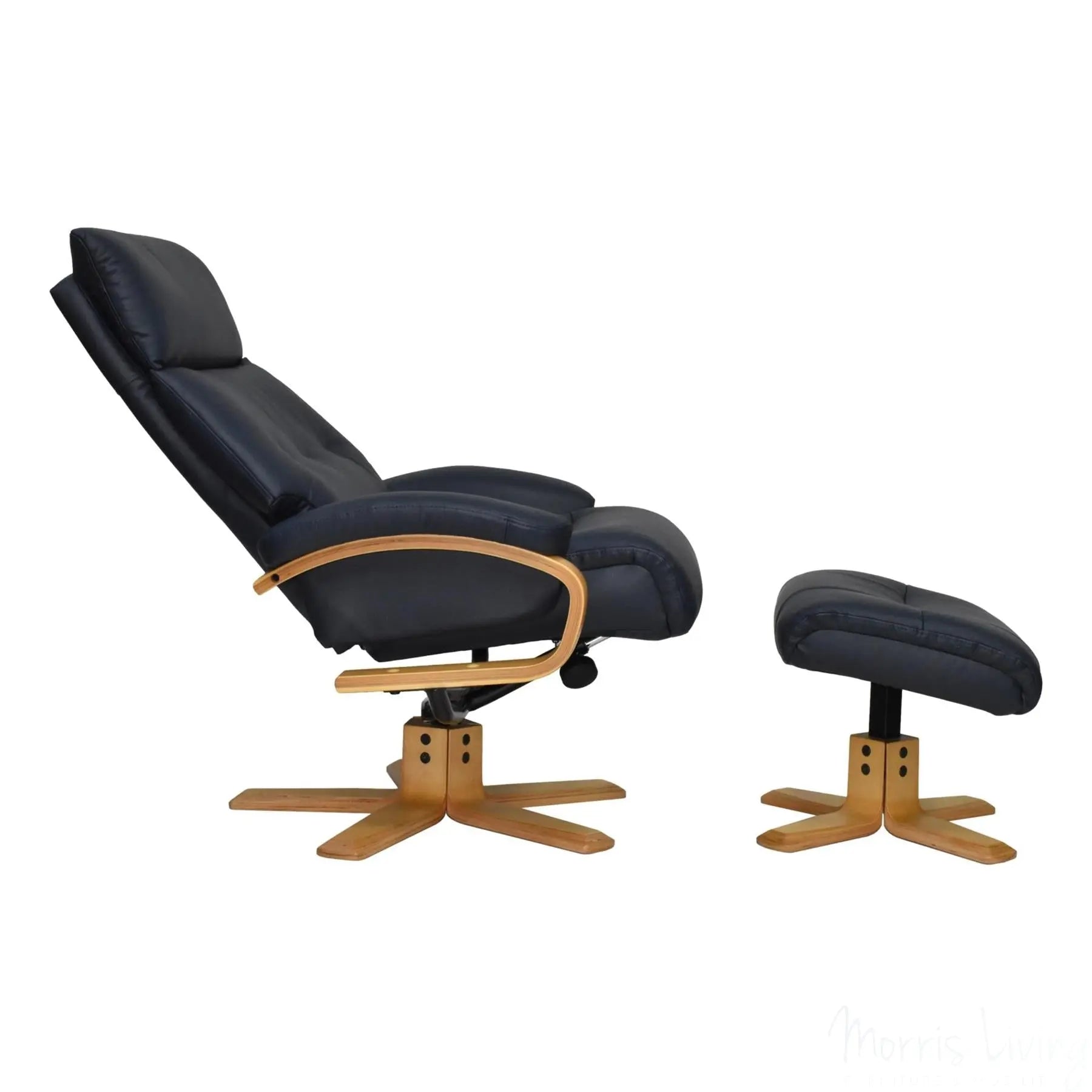 The Vienna - Swivel Recliner Chair & Matching Footstool in Navy Leather Morris Living