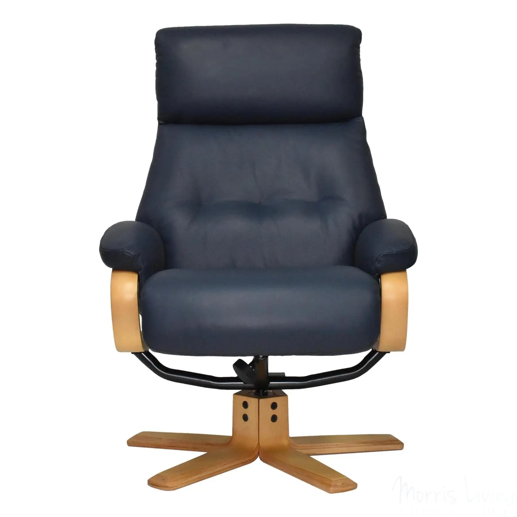 The Vienna - Swivel Recliner Chair & Matching Footstool in Navy Leather Morris Living