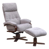 The Vienna - Swivel Recliner Chair & Matching Footstool in Taupe Fabric Morris Living