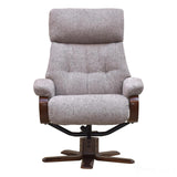 The Vienna - Swivel Recliner Chair & Matching Footstool in Taupe Fabric Morris Living
