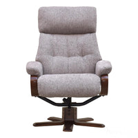 The Vienna - Swivel Recliner Chair & Matching Footstool in Taupe Fabric Morris Living
