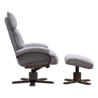 The Vienna - Swivel Recliner Chair & Matching Footstool in Taupe Fabric Morris Living