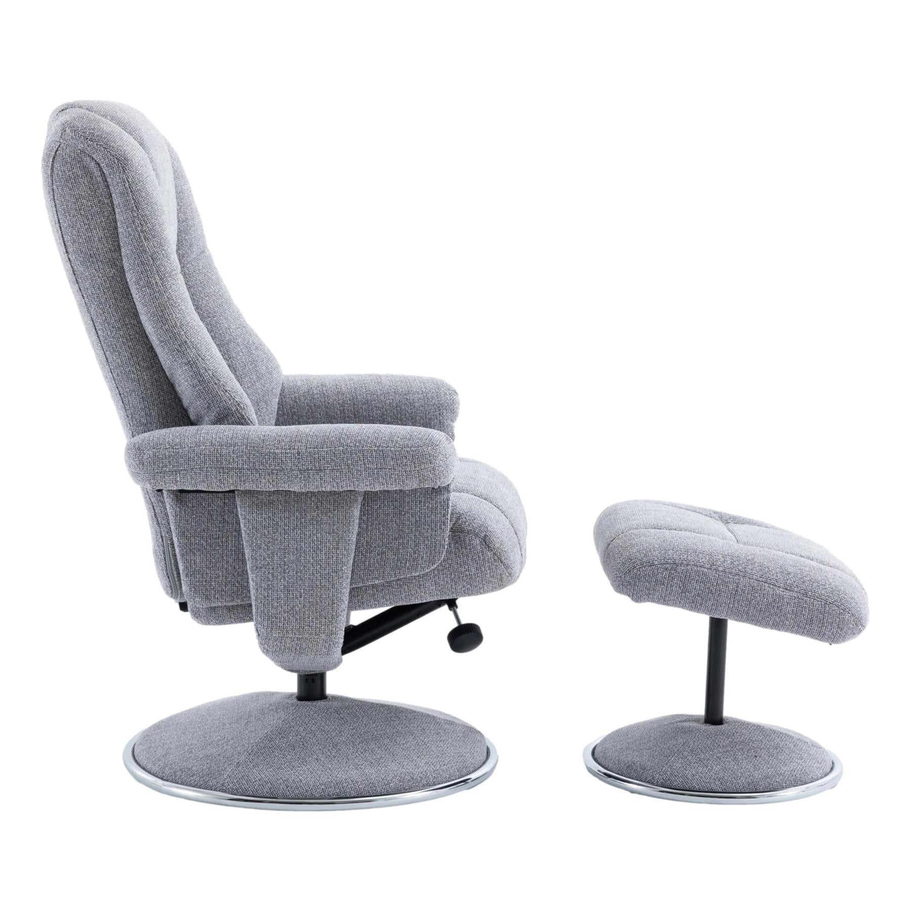 The Denver - Swivel Recliner Chair & Matching Footstool in Cha Cha Dove Fabric