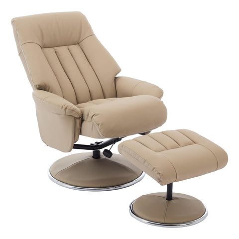 The Lyon - Genuine Leather Swivel Recliner Chair & Footstool in Pebble Cream - Refurbished - image 5