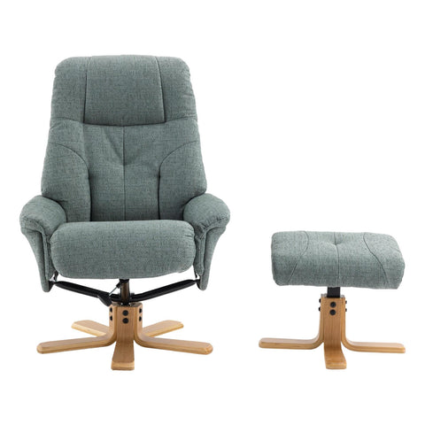 The Dubai - Swivel Recliner Chair & Matching Footstool in Lisbon Teal Fabric - Refurbished - image 2