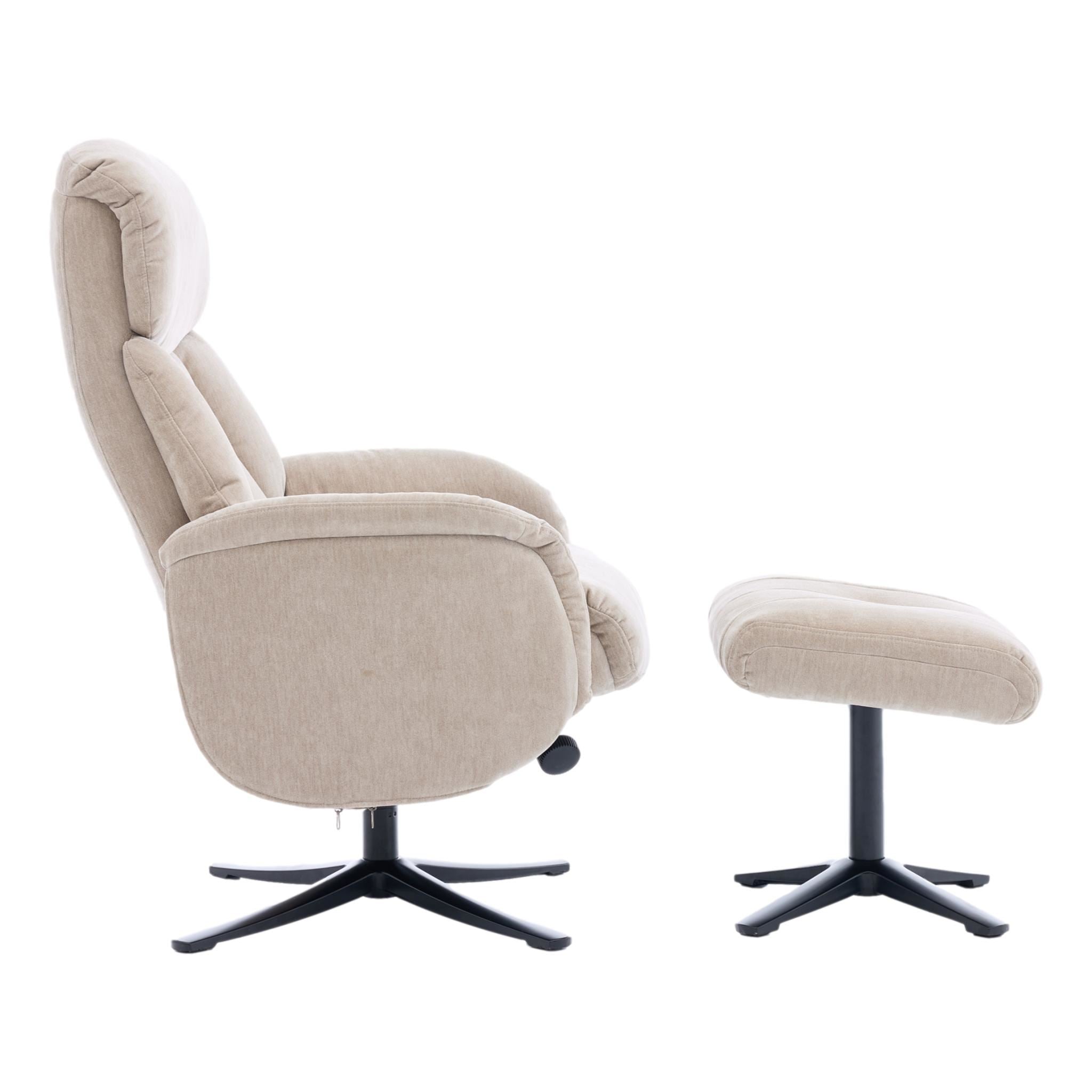 The Lucia Swivel Recliner Chair & Footstool in Mushroom Fabric