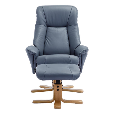 The Hawaii - Swivel Recliner Chair & Matching Footstool in Petrol Blue Leather - Refurbished - image 3