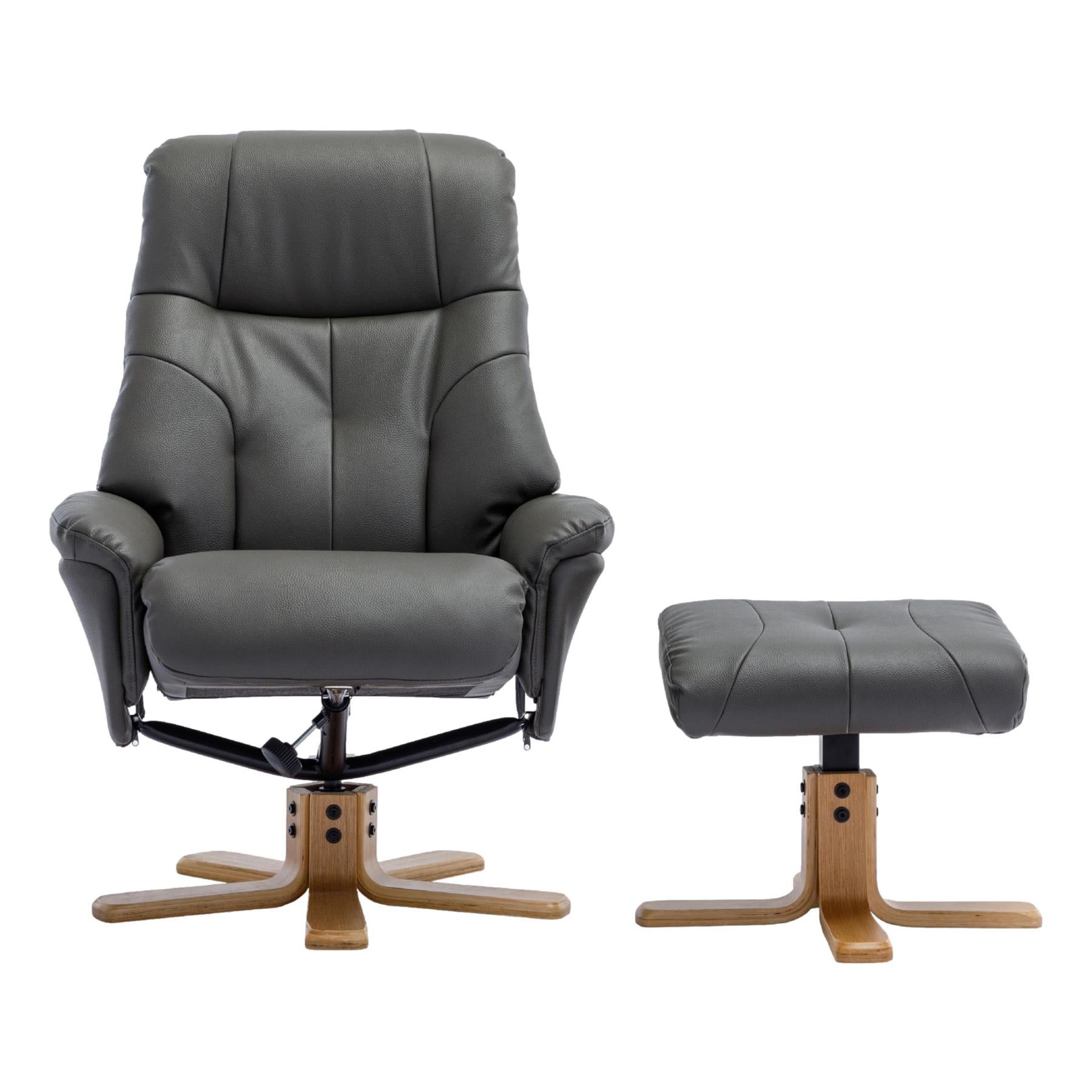 The Dubai - Swivel Recliner Chair & Footstool in Cinder Plush Faux Leather - Refurbished