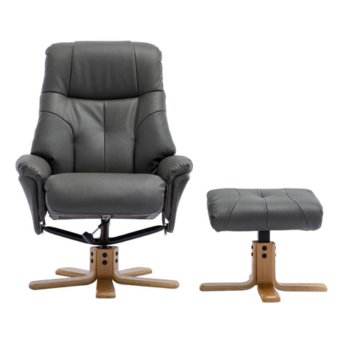 The Dubai - Swivel Recliner Chair & Footstool in Cinder Plush Faux Leather - Refurbished - image 2