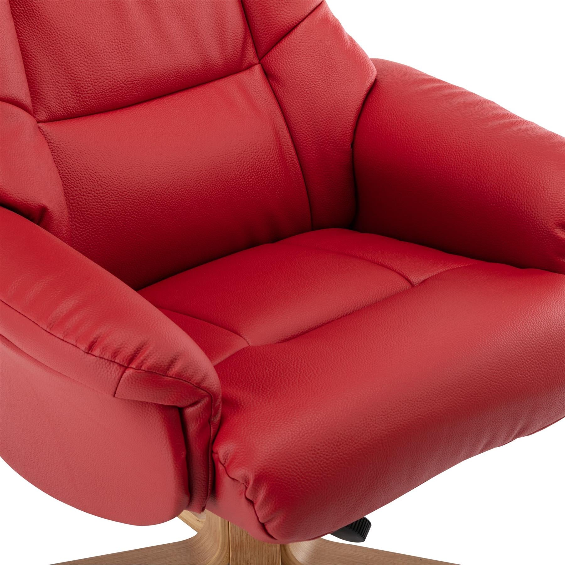 Cairo Swivel Recliner Chair & Footstool in Cherry Plush Faux Leather Refurbished