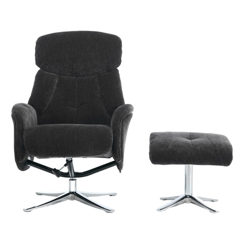 The Lucia Swivel Recliner Chair & Footstool in Black Fabric - image 2