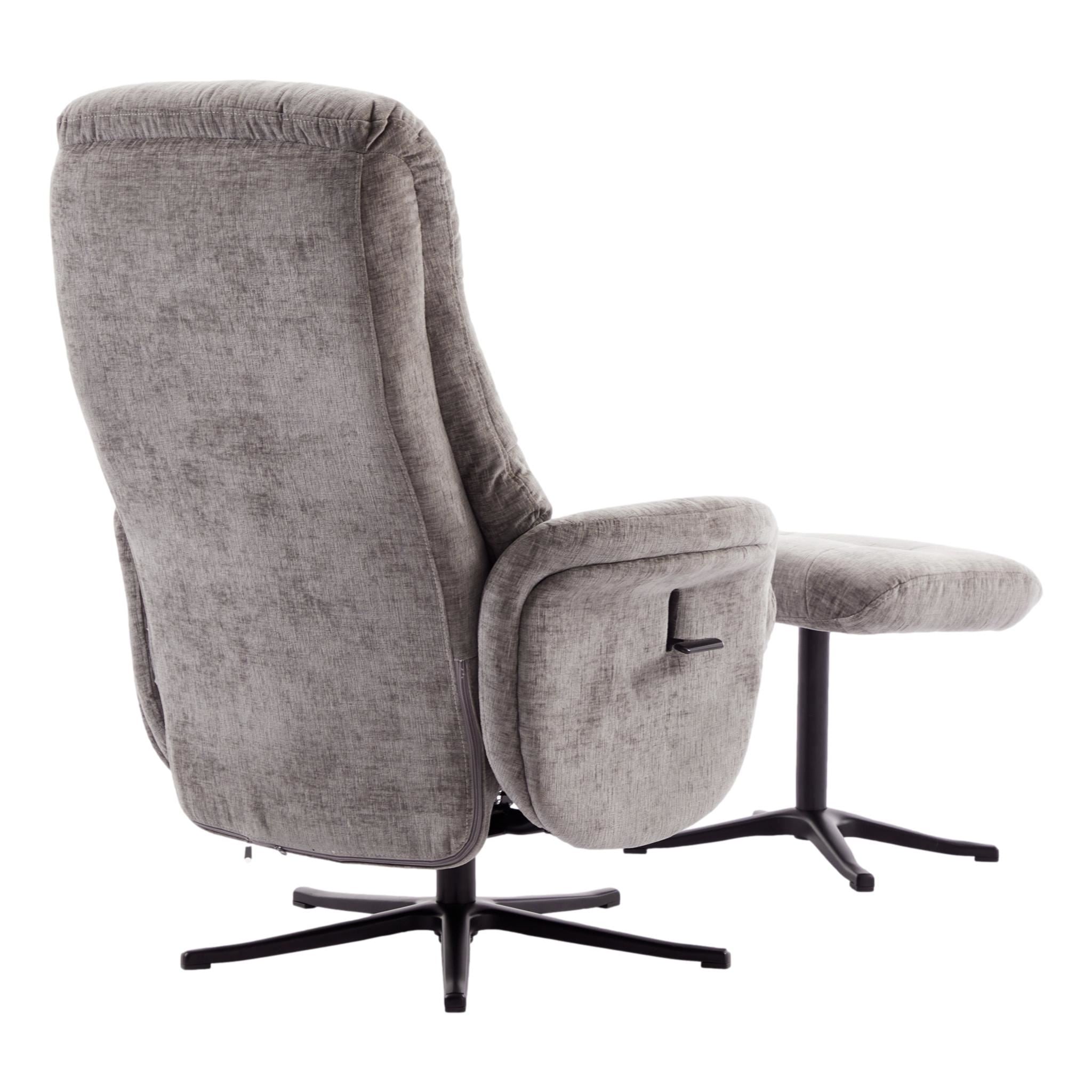 The Nevada Swivel Recliner Chair & Matching Footstool in Ash Fabric