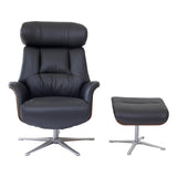 Stratford Swivel Recliner Chair, Genuine Black Leather with Matching Footstool - thumbnail 4