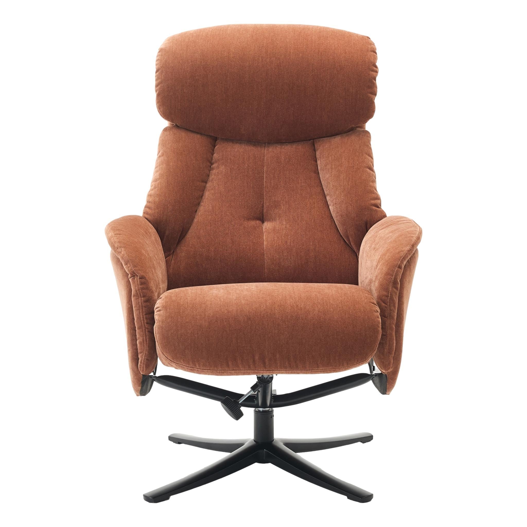 The Lucia Swivel Recliner Chair & Footstool in Caramel Brown Fabric