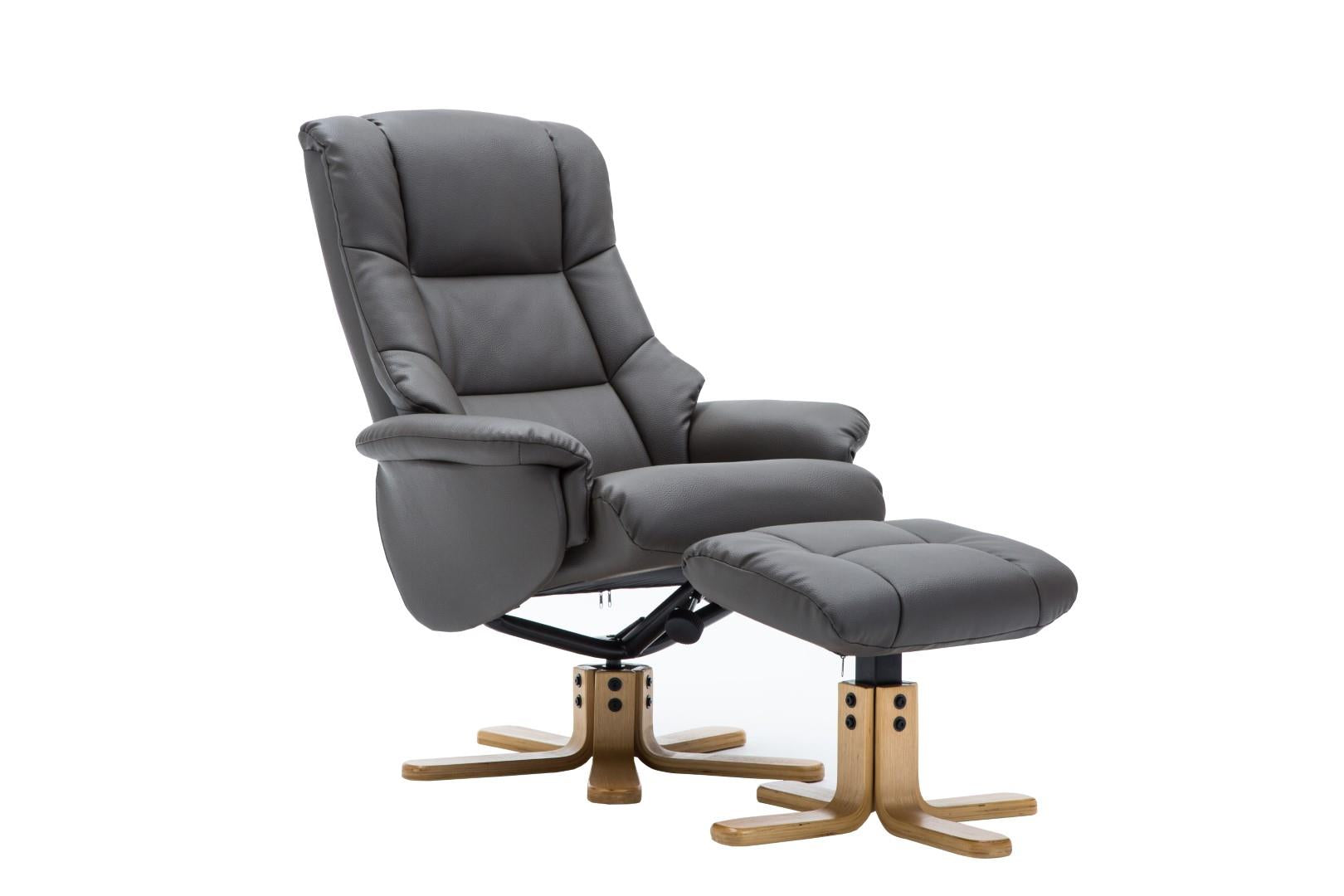 The Florence, Swivel Recliner Chair & Footstool in Charcoal PU Faux Leather - Refurbished